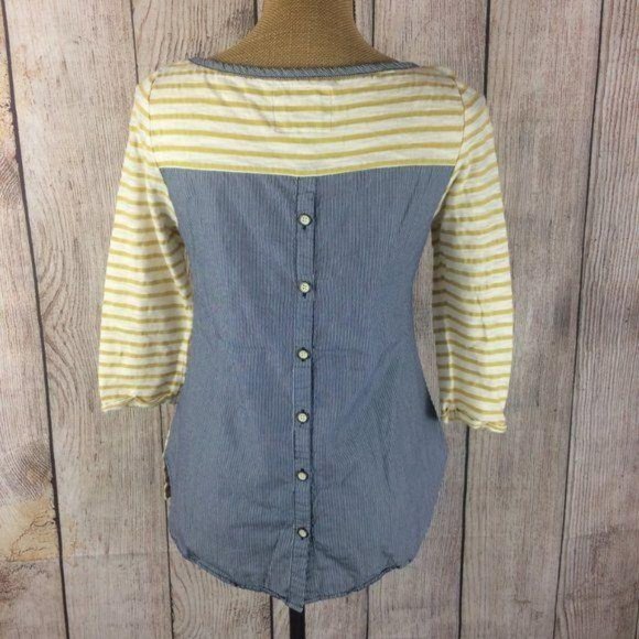 *SOLD* Anthropologie 9-H15 Women's Small Striped Button Back Top 3/4 Sleeves - Picture 2 of 8